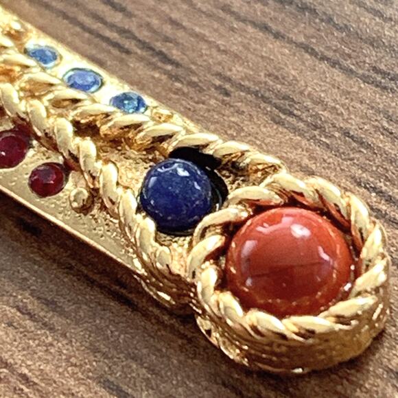 Signed JBK Camrose & Kross 18K Plated Byzantine Jasper Gemstone Cross Necklace - Picture 7 of 15